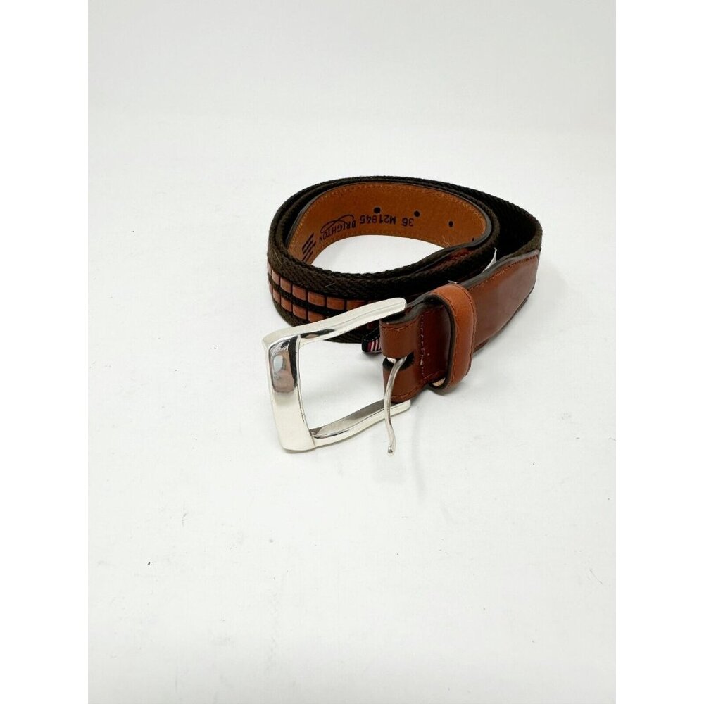 Brighton Ardennes Mens Brown Leather Woven Fabric Belt Made In USA‎ Size 36